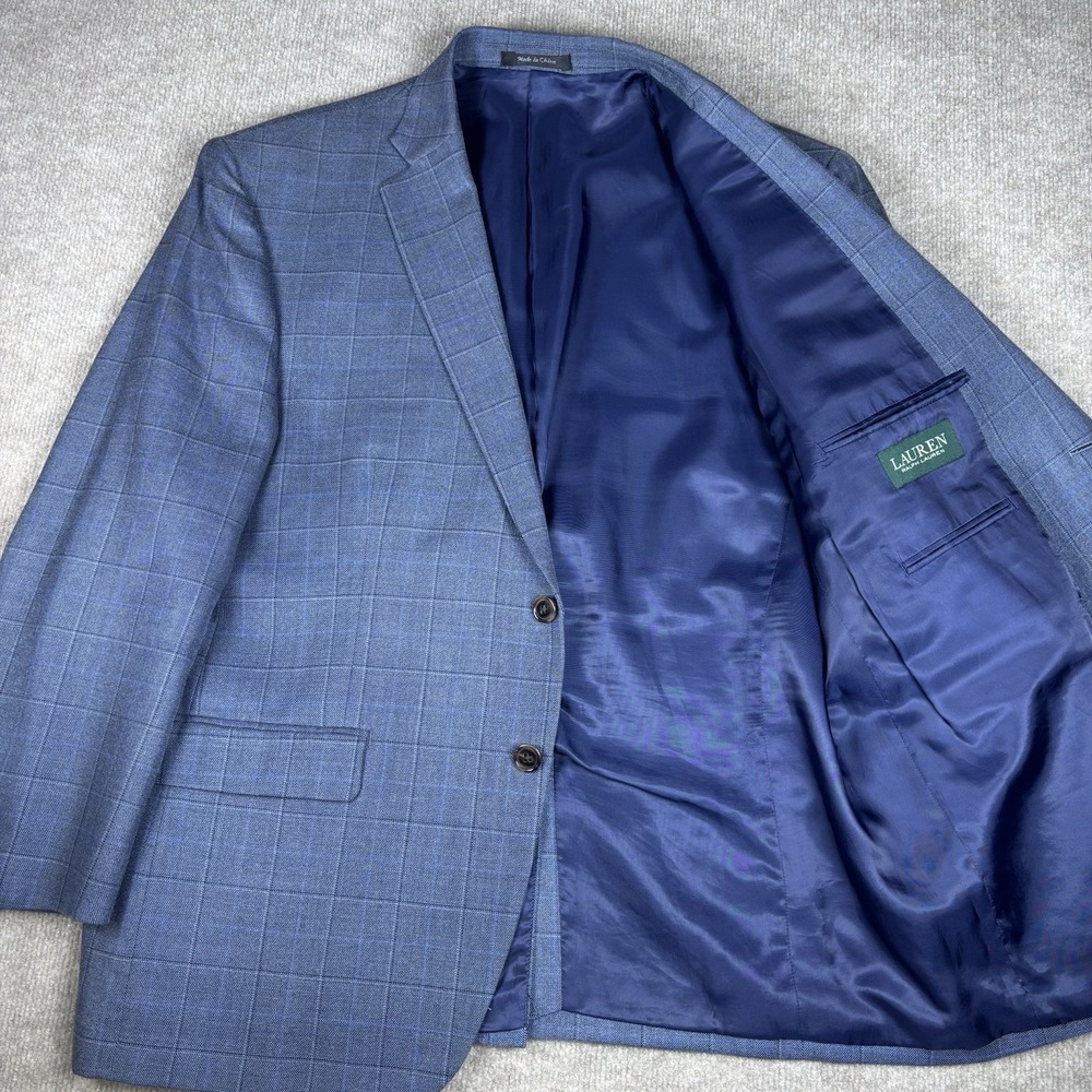 Lauren Ralph Lauren Blue Windowpane Sport Coat Blazer Est 46S Wool Men